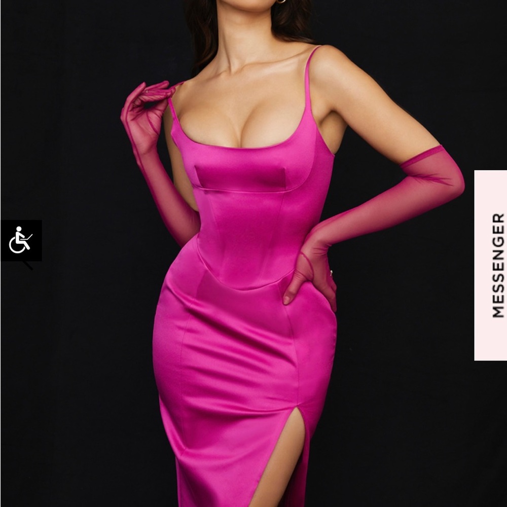 House of CB- Casimira - PINK SATIN CORSET MIDI DRESS